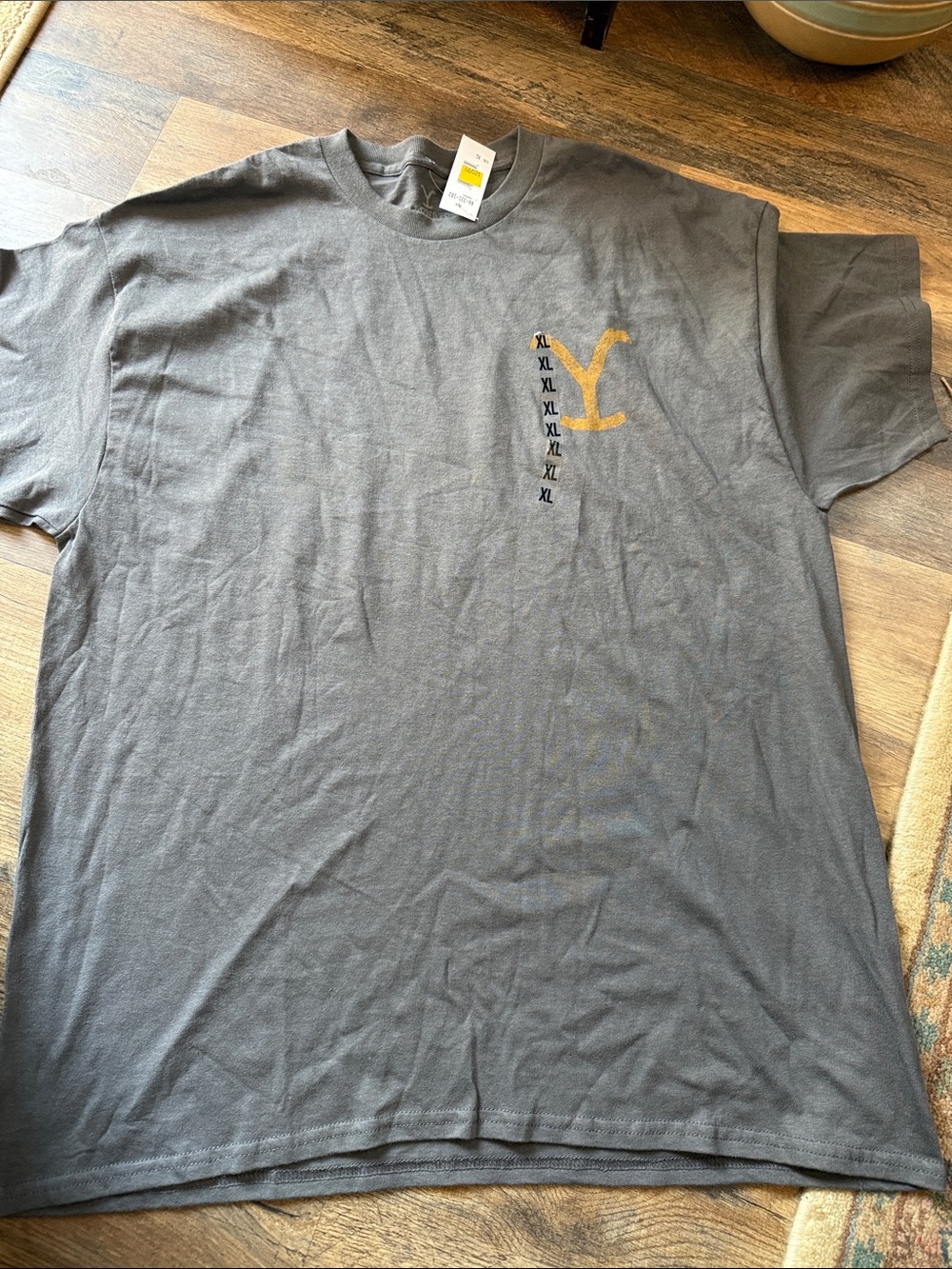 Men's Charcoal Short Sleeve Tee with Yellow Chest Accent new
